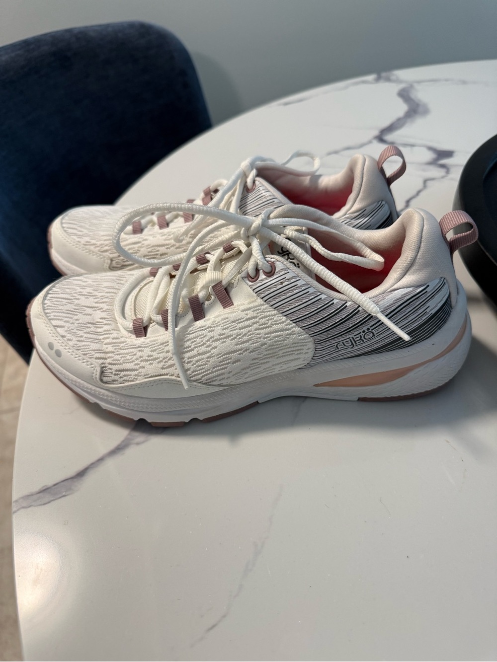 Ryka White Sneakers with Blush Pink Details